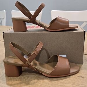 Camper Brown Leather Block Heel Sandals